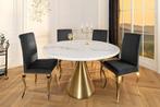 Ronde eettafel ELEGANCIA 130 cm wit marmer goud metaal met, Ophalen of Verzenden, Nieuw
