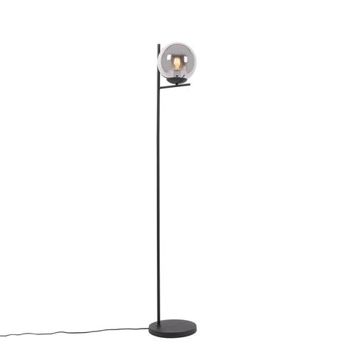 Art Deco vloerlamp zwart met glas smoke - Flore, Huis en Inrichting, Lampen | Vloerlampen, Nieuw, Overige materialen, 100 tot 150 cm