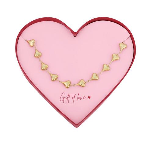 Hartjes ketting - In hartjes giftbox - Gift of love - Moeder, Sieraden, Tassen en Uiterlijk, Kettingen, Goud, Nieuw, Met hanger