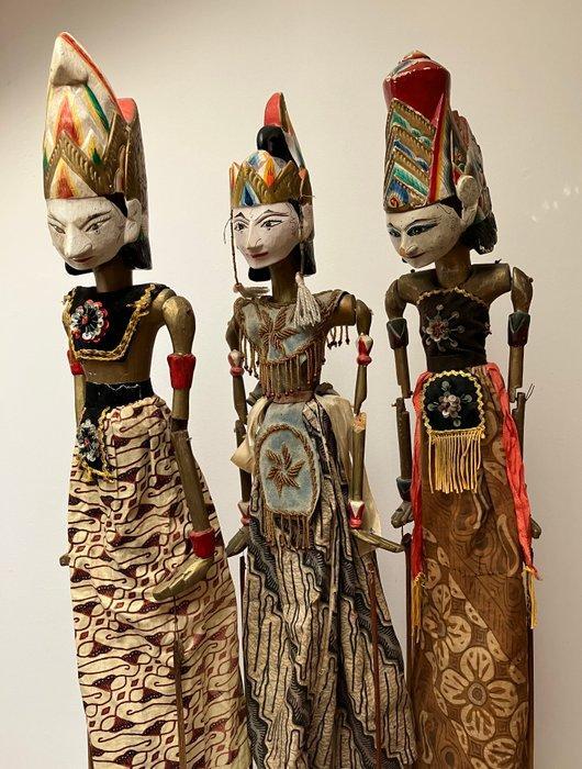 3 Wayang Golek poppen - Indonesië, Antiek en Kunst, Kunst | Niet-Westerse kunst