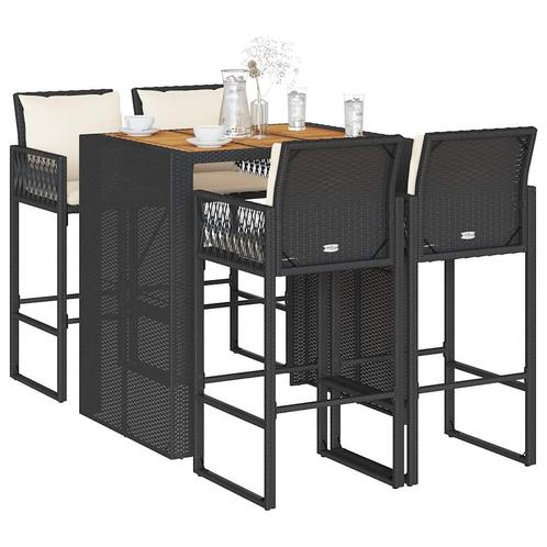 vidaXL 5-delige Tuinbarset met kussens poly rattan acacia, Tuin en Terras, Tuinsets en Loungesets, Nieuw, 4 zitplaatsen, Rotan
