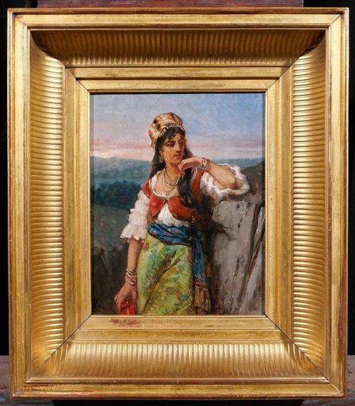 Jan Portielje (1829-1908) - Portrait of an Italian woman, Antiek en Kunst, Kunst | Schilderijen | Klassiek