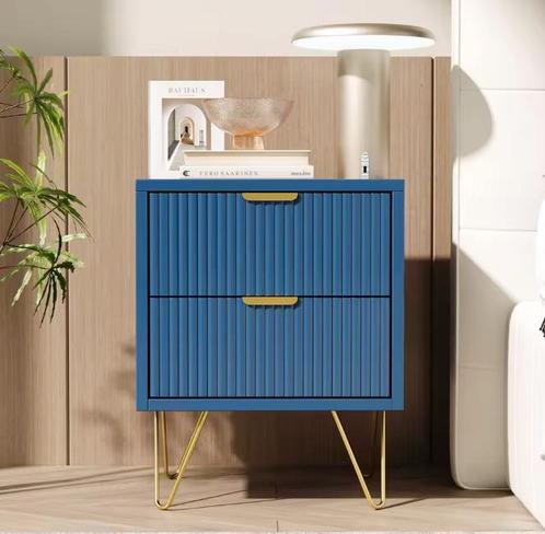 Blauwe Ladekast met 3 Lades – Modern met Metalen Poten, Huis en Inrichting, Slaapkamer | Nachtkastjes, Nieuw, Verzenden