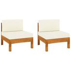 vidaXL Middenbanken 2 st met crèmewitte kussens massief, Tuin en Terras, Verzenden, Nieuw, Hardhout