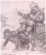 Man trekt Duitse wagen op spotprent (lijst optie), Verzenden, Foto of Poster