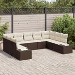 vidaXL Tuin Sofa Set met kussen 9 pcs Bruin Poly riet, Verzenden, Nieuw, Rotan