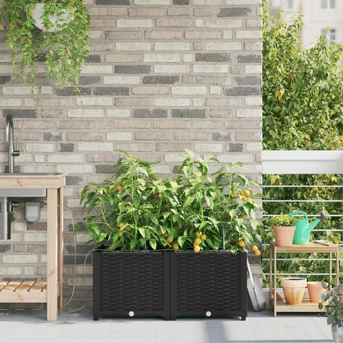 vidaXL Tuinplanten 1 pc Basketweave met opslag Zwart 80 x 40, Tuin en Terras, Bloembakken en Plantenbakken, Minder dan 60 cm, Nieuw