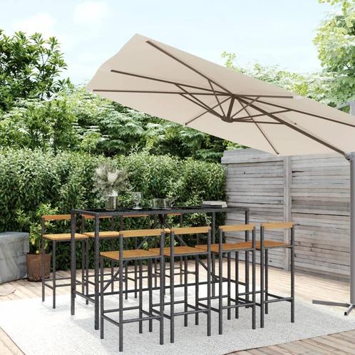 vidaXL 9-delige Tuinbarset poly rattan en massief acaciahout, Tuin en Terras, Tuinsets en Loungesets, Nieuw, 8 zitplaatsen, Rotan