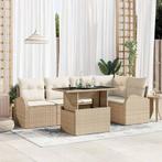 vidaXL 6-delige tuinbankset met kussens in beige poly rattan, Verzenden, Nieuw, Rotan