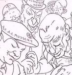 Spotprent met mannen die het fascisme grootbrengen (Lithos), Antiek en Kunst, Verzenden