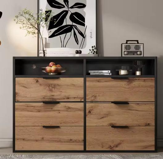 Modern glazen dressoir met 6 lades en open vakken, Huis en Inrichting, Keuken | Keukenelementen, Nieuw, Verzenden