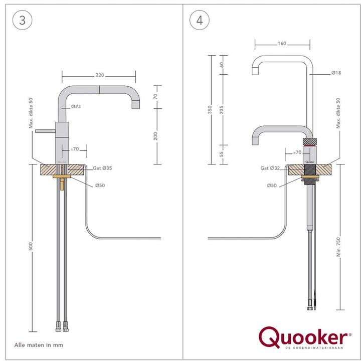 Quooker Nordic Square Twintaps met Combi + Boiler Chroom, Doe-het-zelf en Verbouw, Sanitair, Ophalen of Verzenden