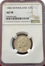 Koningin Wilhelmina - halve gulden 1906 - AU58 NGC, Zilver, Losse munt, Verzenden