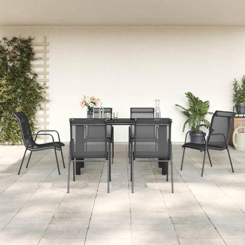 vidaXL 7-delige Tuinset textileen en staal zwart, Tuin en Terras, Tuinsets en Loungesets, Tuinset, Nieuw, 6 zitplaatsen, Rvs, Verzenden