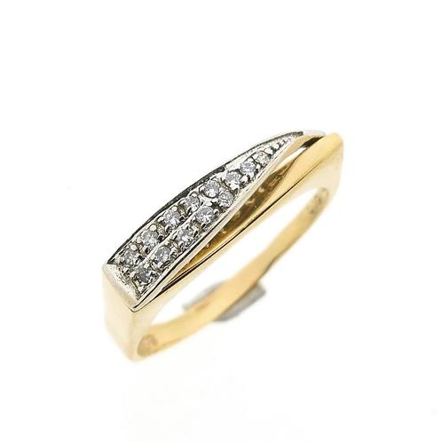 Bicolor gouden ring met zirconia; Assos, Sieraden, Tassen en Uiterlijk, Ringen, Overige kleuren, Gebruikt, Goud, Verzenden