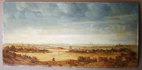 Europese school (XIX) - Landschap met dorpen en figuren, Antiek en Kunst, Kunst | Schilderijen | Klassiek