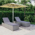 vidaXL 3-delige Ligbeddenset met theetafel poly rattan grijs, Tuin en Terras, Verzenden, Nieuw