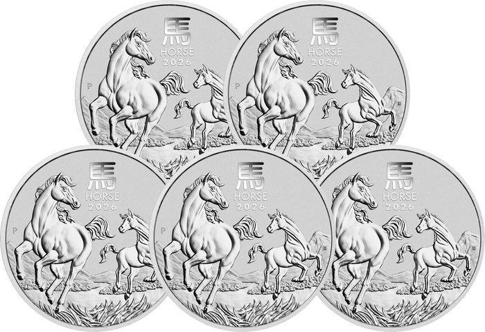 5 Troy Ounce - Zilver .999 - Lunar III Cheval 2026 - 155,5, Postzegels en Munten, Edelmetalen en Baren