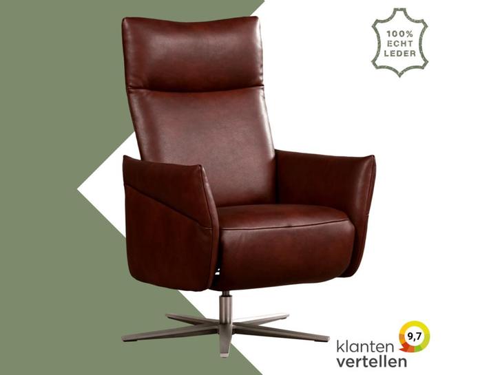 Leren relaxfauteuil Ease - Granada Cognac (donkercognac) -, Huis en Inrichting, Fauteuils, 50 tot 75 cm, 75 tot 100 cm, Nieuw