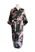 KIMU® Kimono Zwart Maxi L-XL Yukata Satijn Lang Lange Zwarte, Nieuw, Carnaval, Maat 42/44 (L), Ophalen of Verzenden
