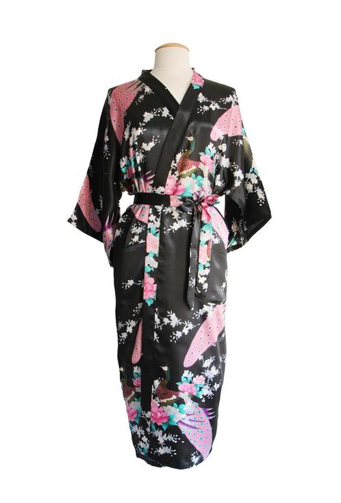 KIMU® Kimono Zwart Maxi L-XL Yukata Satijn Lang Lange Zwarte, Kleding | Dames, Carnavalskleding en Feestkleding, Nieuw, Maat 42/44 (L)