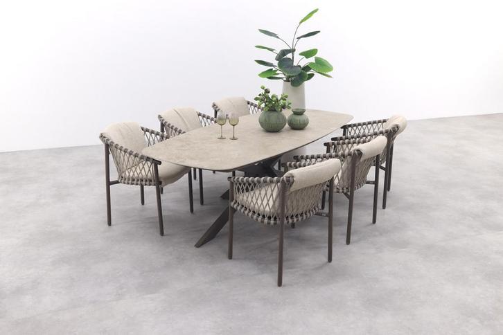 4 Seasons Allora / Prado keramische deens ovale tuinset, Tuin en Terras, Tuinsets en Loungesets, Tuinset, Nieuw, Rvs, Verzenden