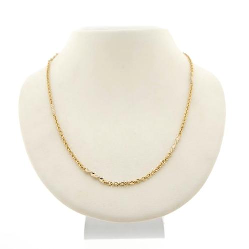 Bicolor fantasie/anker schakel ketting | 45,5 cm, Sieraden, Tassen en Uiterlijk, Kettingen, Overige kleuren, Gebruikt, Goud, Ophalen of Verzenden