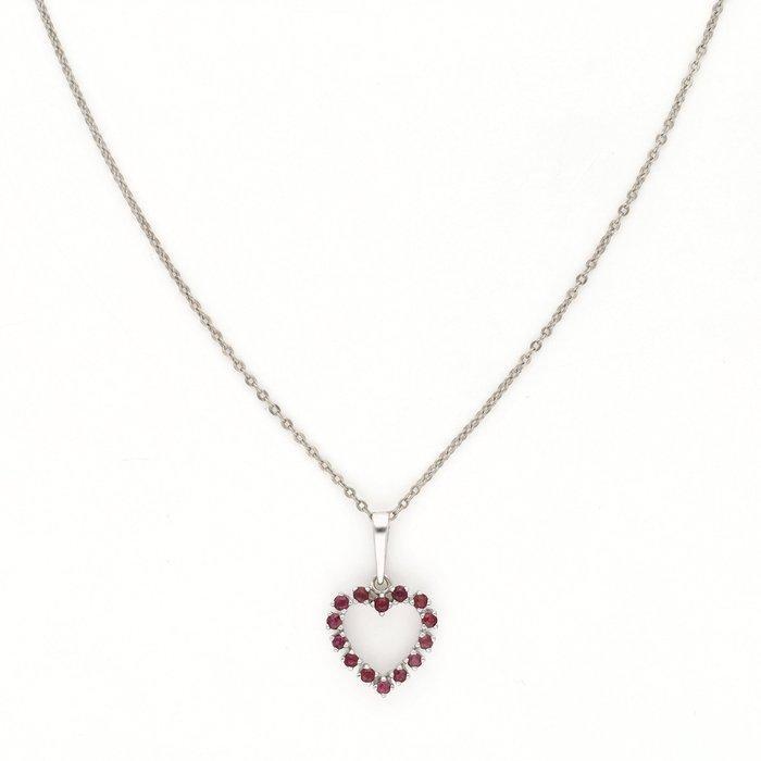 Ketting met hanger - 14 karaat Witgoud - Robijn, Sieraden, Tassen en Uiterlijk, Antieke sieraden