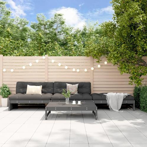 vidaXL 4-delige Loungeset met kussens massief hout grijs, Tuin en Terras, Tuinsets en Loungesets, Loungeset, Nieuw, Hout, Verzenden