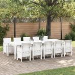 vidaXL Tuin Eetset 11 pcs Wit en Taupe Groot Synthetisch, Verzenden, Nieuw, Textileen