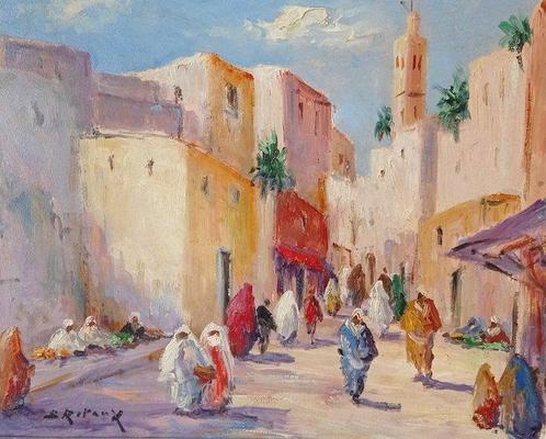 Retaux Bruno (1947) - Rue à Marrakech au Maroc, Antiek en Kunst, Kunst | Schilderijen | Klassiek