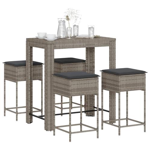 vidaXL 5-delige Tuinbarset met kussens poly rattan grijs, Tuin en Terras, Tuinsets en Loungesets, Nieuw, 4 zitplaatsen, Rotan