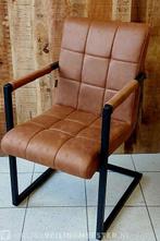 6x Industriële stoel met armleuning Blok patroon, cognac,, Huis en Inrichting, Stoelen, Nieuw