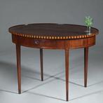 Mahonie theetafel ca 1865 Louis Seize stijl met lade ingeleg, Ophalen of Verzenden
