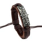 Fako Bijoux® - Armband - Leder - Plate Anker - Bruin, Verzenden, Nieuw