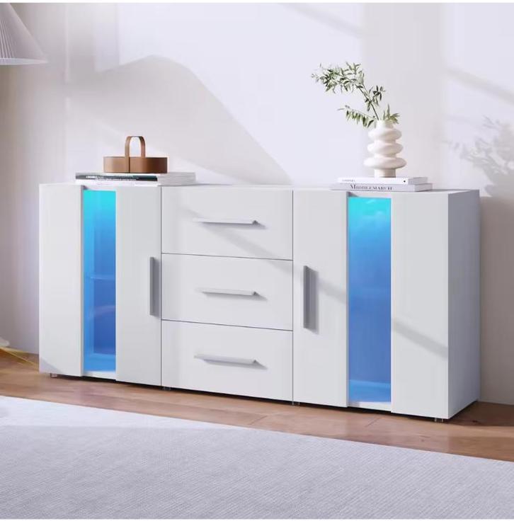 Witte Dressoirkast met LED Verlichting – Modern 140x35x70 cm, Huis en Inrichting, Kasten | Ladekasten, Nieuw, Verzenden