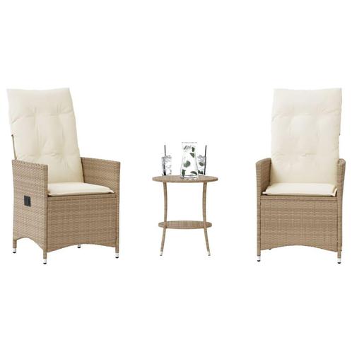 vidaXL 3-delige Bistroset met kussens poly rattan beige, Tuin en Terras, Tuinsets en Loungesets, Nieuw, Rotan, Verzenden