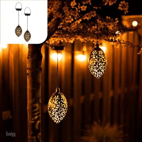 Solar Hanglampen Oosterse Lantaarns – Set van 2, Tuin en Terras, Buitenverlichting, Waterbestendig, Led, Zonne-energie, Minder dan 50 watt