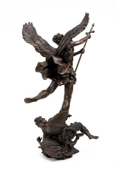 sculptuur, San Michele Aracangelo in bronzo - 72 cm - Brons, Antiek en Kunst, Antiek | Keramiek en Aardewerk