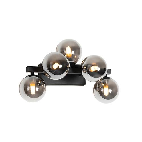 Moderne wandlamp zwart met smoke glas 5-lichts - Bianca, Huis en Inrichting, Lampen | Wandlampen, Nieuw, Glas