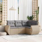 vidaXL 4-delige Loungeset met kussens poly rattan beige, Verzenden, Nieuw, Rotan, Loungeset