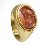 Oud-Romeins Goud en kornoelje Ring, Cornelian Intaglio,