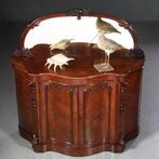 lage mahonie kast  dressoir met spiegel serpentine  shaped, Antiek en Kunst, Ophalen of Verzenden