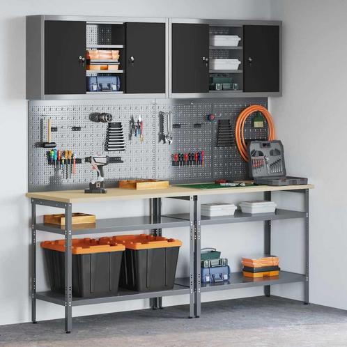 vidaXL Werkbankset met plank 8 pcs Grijs 200 x 55 x 200 cm, Doe-het-zelf en Verbouw, Werkbanken, Nieuw, Verzenden