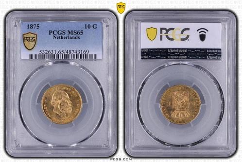 Gouden Willem III 10 gulden 1875 MS65 PCGS gecertificeerd, Postzegels en Munten, Munten | Nederland, Losse munt, 10 gulden, Koning Willem III
