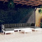 vidaXL 8-delige Loungeset met kussens grenenhout wit, Verzenden, Nieuw, 8 zitplaatsen, Loungeset