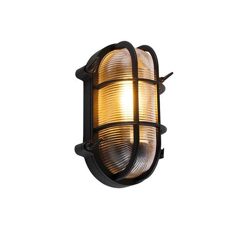 Industriële wand- en plafondlamp zwart ovaal IP44 - Noutica, Tuin en Terras, Buitenverlichting, Nieuw, 50 tot 250 watt