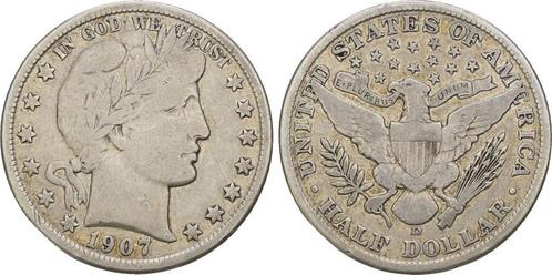 1/2 Dollar Denver 1907 D Usa:, Postzegels en Munten, Munten | Amerika, Verzenden