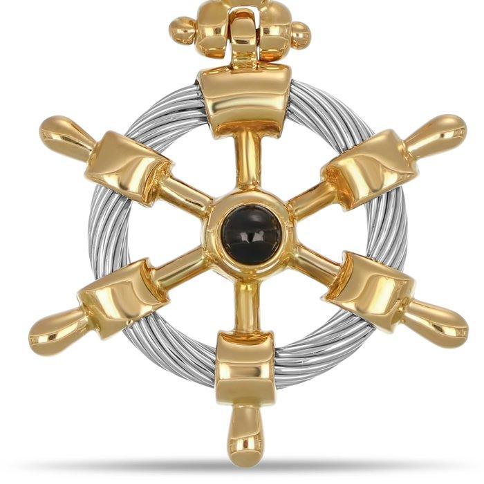 Hanger - 18 karaat Geel goud, Staal - 0.10ct. tw. Quartz, Sieraden, Tassen en Uiterlijk, Antieke sieraden