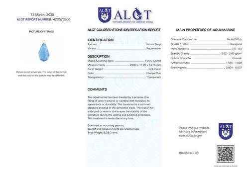 ALGT Gecertificeerd – Exclusieve Aquamarijnhanger -, Verzamelen, Mineralen en Fossielen